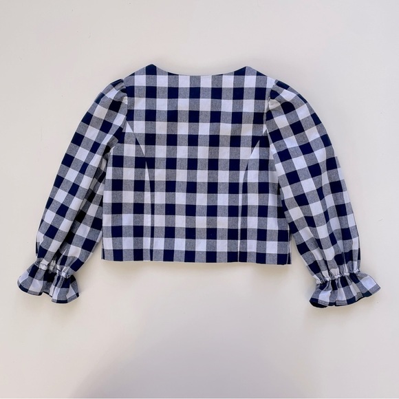 Janie and Jack Girls Navy Blue White Gingham Cropped Blazer Jacket Size 4, NWT - Picture 2 of 5